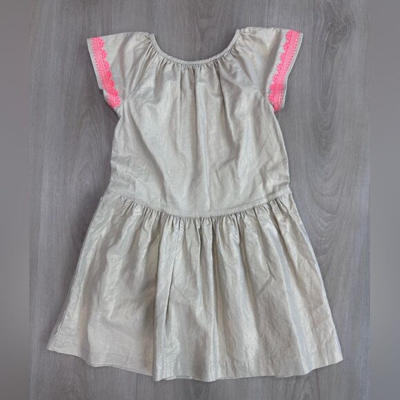 Tea Collection Gold Shimmer Embroidered Girl's Dress, Size 7 - Picture 4 of 5